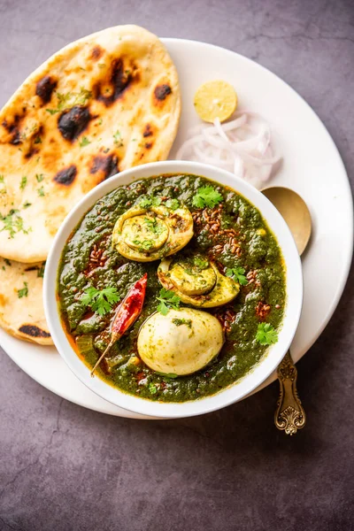 Spinach Egg Curry Indian Non Vegetarian Dish Made Using Palak —  Fotos de Stock