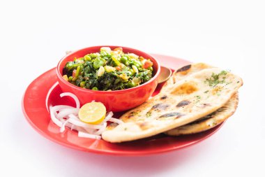 palak matar curry also known as spinach geen peas masala sabzi or sabji, indian food