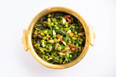 palak matar curry also known as spinach geen peas masala sabzi or sabji, indian food