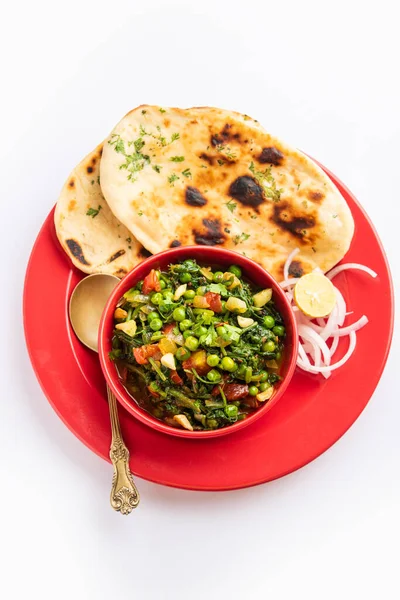 Palak Matar Curry Also Known Spinach Geen Peas Masala Sabzi — 图库照片