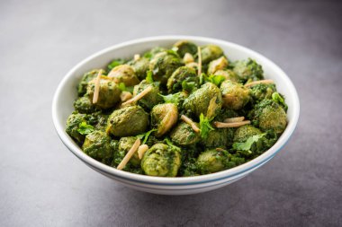 Soya Chunks Palak curry also known as Spinach Soyabean chunks sabzi or sabji, Healthy Indian food