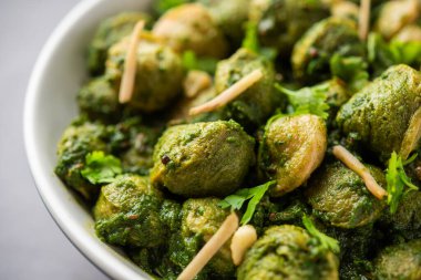 Soya Chunks Palak curry also known as Spinach Soyabean chunks sabzi or sabji, Healthy Indian food