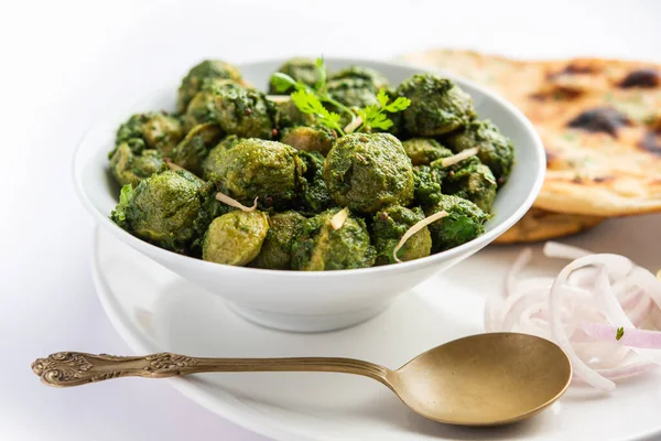 Soya Chunks Palak Curry Also Known Spinach Soyabean Chunks Sabzi — Foto de Stock