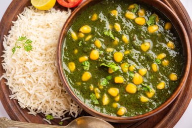 Palak sweet corn sabzi also known as Spinach Makai curry sabji, north Indian main course menu