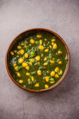Palak sweet corn sabzi also known as Spinach Makai curry sabji, north Indian main course menu