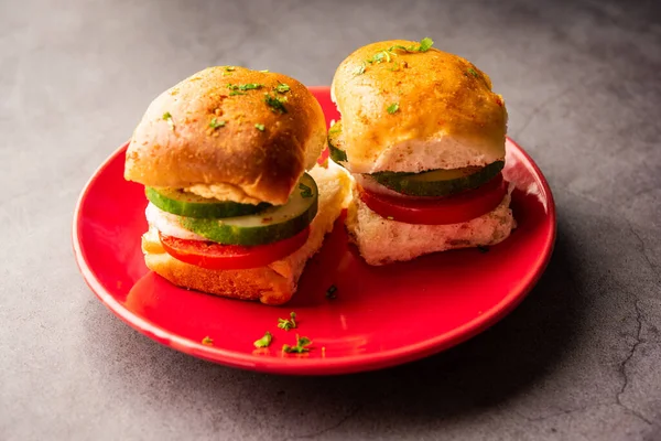 Mumbai style pav sandwich or leftover paav used for veg burger