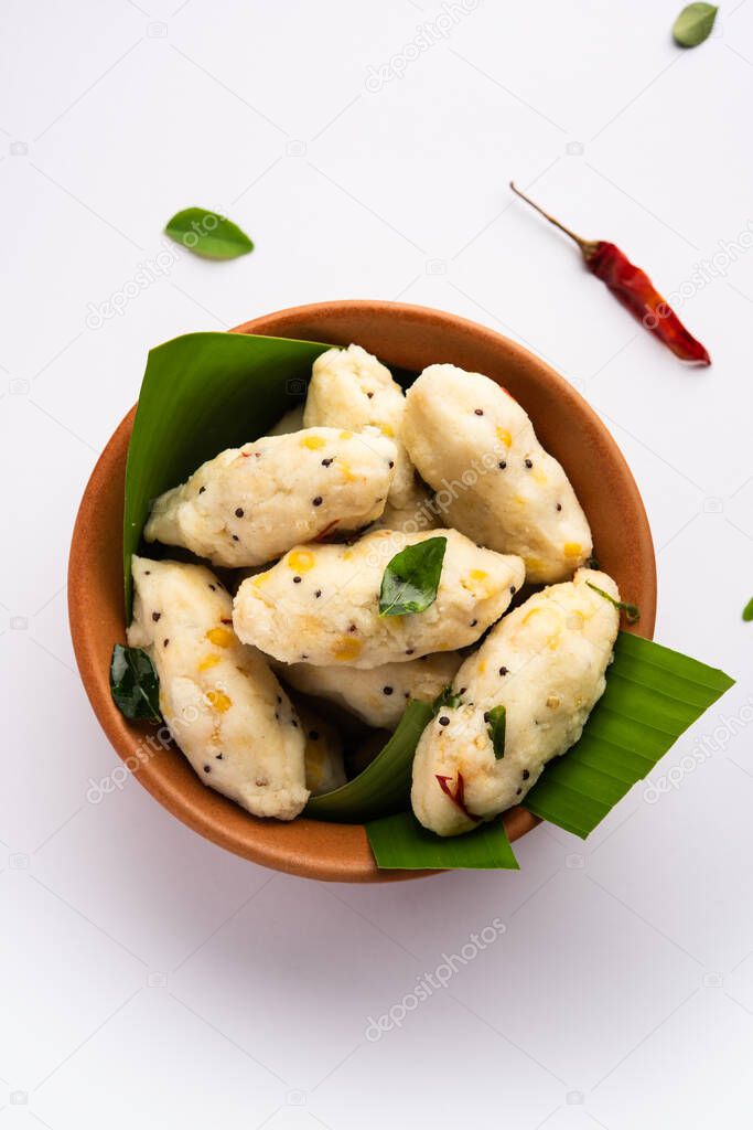 Kozhukatta Pidi is a steamed snack food from kerala rice flour with finger impressions