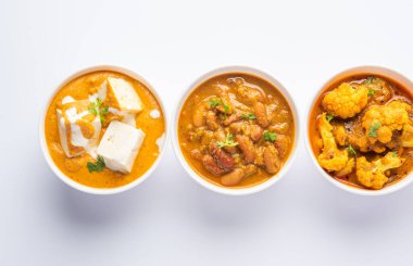 Hint vejetaryen yemekleri grubu, sıcak ve baharatlı Punjab mutfağı kâselerdeki yemek çeşitleri.