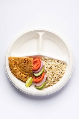 Hint Mini Yemek Paket Tabağı, Roti ile karışık thali, Pirinç, boş bölmeli salata