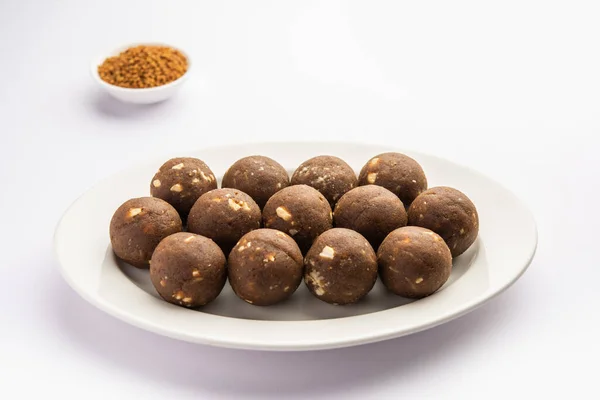 Fieno Greco Meti Laddu Laddo Laddoo Dolci Palle Mithai Aumentare — Foto Stock