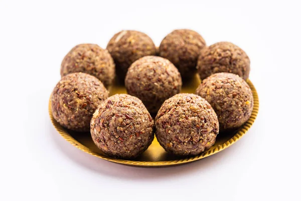 Alsi Pinni Laddu或亚麻种子Laddo或健康的Jawas Ladoo是美味的印度甜能量球 — 图库照片