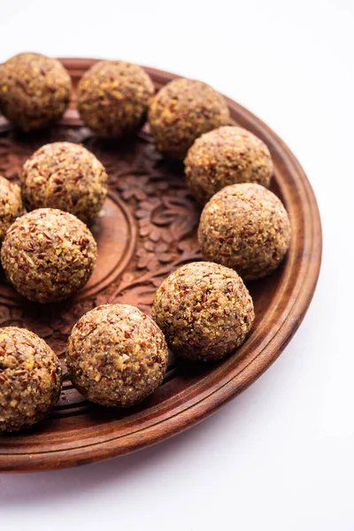 Alsi Pinni Laddu Eller Linfrö Stege Eller Friska Jawas Ladoo — Stockfoto