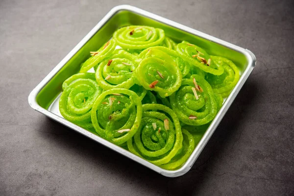 Grön Jalebi Mithai Eller Söt Från Indien Twist Till Traditionell — Stockfoto