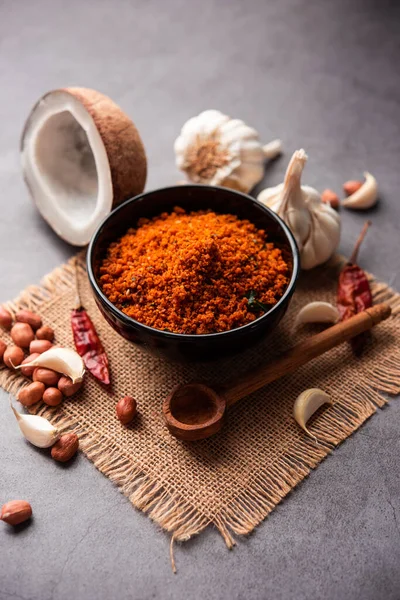 Dry Garlic Chutney Made Red Chilly Dry Coconut Lahsun Which — Stock Photo, Image