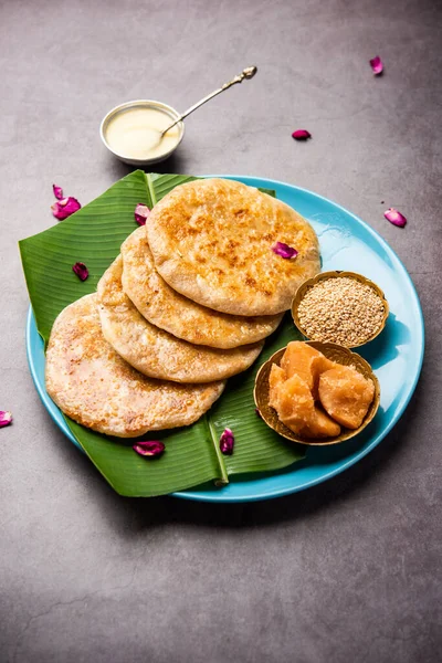 Til Gul Roti Para Makar Sankranti Sweet Chapati Poli Feita — Fotografia de Stock