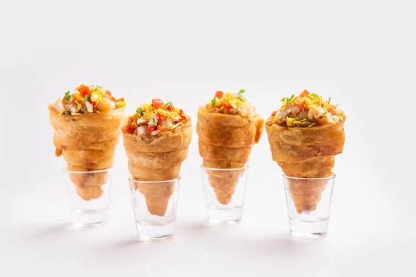 Kutchi Cone Chaat Popular Party Appetizer Snack India — Stock Photo, Image
