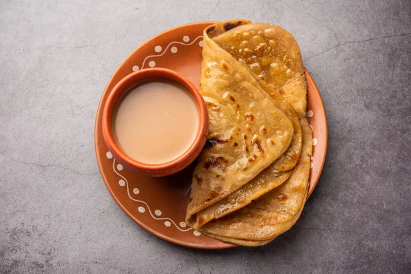 Chai Paratha Chá Quente Servido Com Pão Liso Uma Refeição — Fotografia de Stock