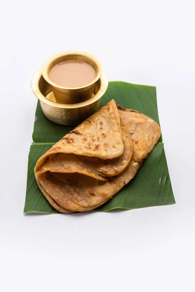 Chai Paratha Chá Quente Servido Com Pão Liso Uma Refeição — Fotografia de Stock