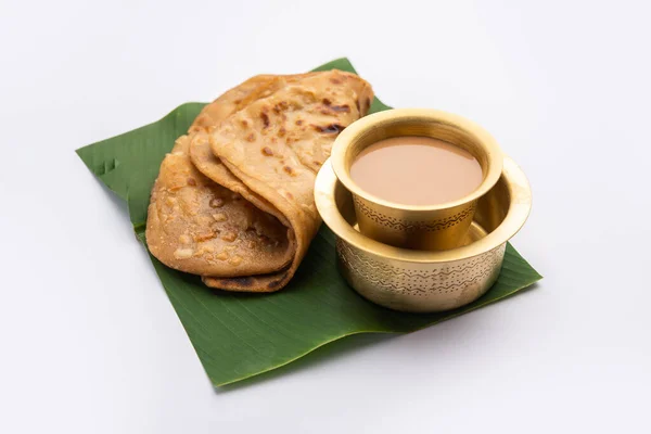 Chai Paratha Chá Quente Servido Com Pão Liso Uma Refeição — Fotografia de Stock