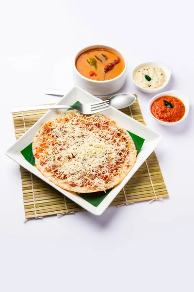 Pizza Con Queso Uttapam Comida Del Sur India Con Toque — Foto de Stock