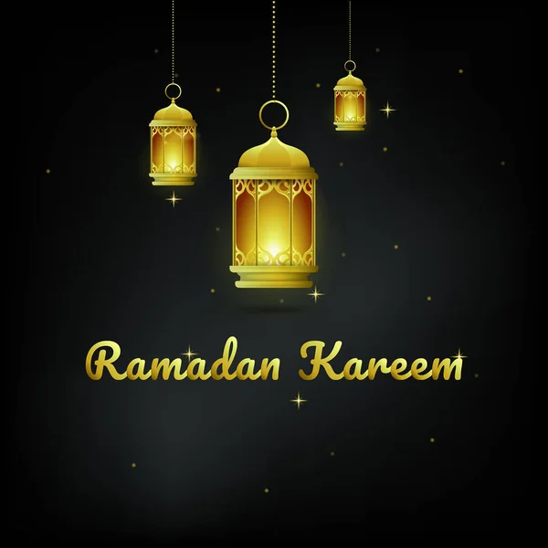 Ramadan Kareem Greeting Design Islamic Dark Background Luxury Lantern Golden — Stock Vector