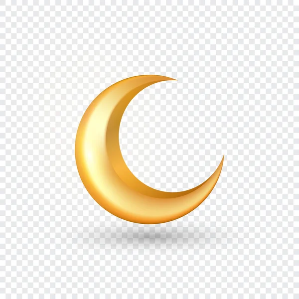 透明な背景に孤立した3次元黄金の反射三日月 イスラム教徒の休日のためのイスラム装飾ベクトル要素 — ストックベクタ