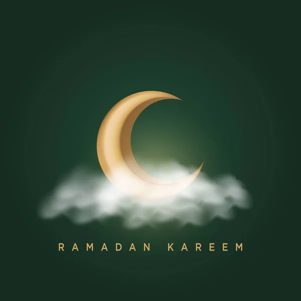 Рамадан Карим Поздравляет Полумесяцем Облаками Зеленом Фоне Плаката Флаера Обложки — стоковый вектор