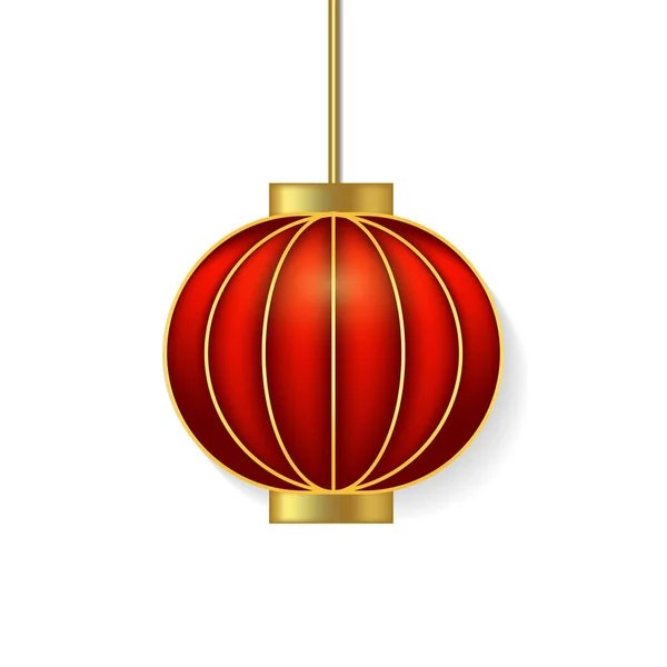 Ilustrație Vectorială Lanternă Chineză Realist Roșu Agățat Felinar Chinezesc Izolat — Vector de stoc
