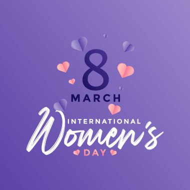8 Mart Uluslararası Kadınlar Günü Vektör İllüstrasyon Kavramı. Mutlu Kadın Kaligrafi Günleri. Mor ve Pembe Aşk Kesikli 8 Mart Metin Tasarımı. Web, Poster, Bayrak, Flyer veya Kart Şablonu