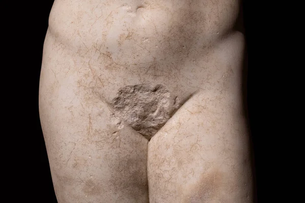 Front View Closeup Detail Antique White Marble Human Statue Genitalia — Stock Photo, Image