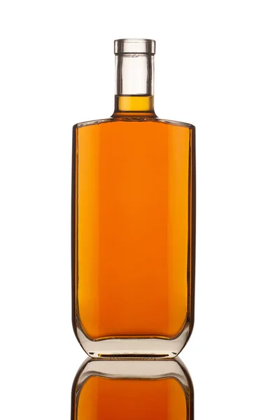 Vista Frontale Primo Piano Forma Quadrata Moderna Bottiglia Cognac Senza — Foto Stock