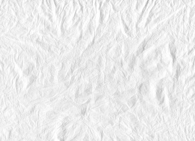 Buruşmuş beyaz kağıdın arka planı ağır kırışıklıklarla dolu yatay ön görünümü