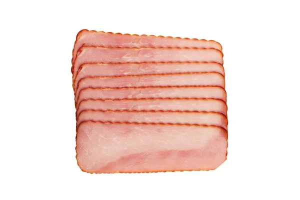 Top View Rectangular Square Slices Smoked Pork Loin Ham Isolated — Stock Photo, Image