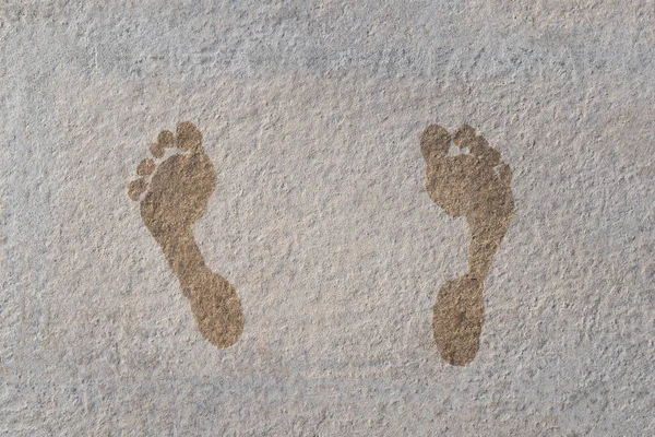 Closeup Top View Child Wet Footprints Stone Tile — Stock Photo, Image