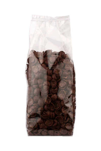 Front View Close Van Chocolade Cornflakes Ontbijtgranen Hoge Transparante Verpakking — Stockfoto
