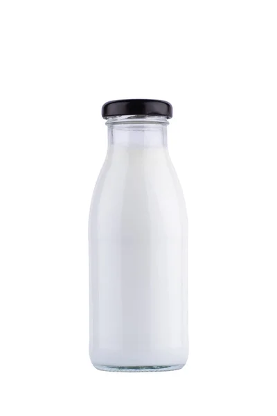 Přední Pohled Detailní Záběr Půl Litru Skleněná Láhev Čerstvého Mléka — Stock fotografie