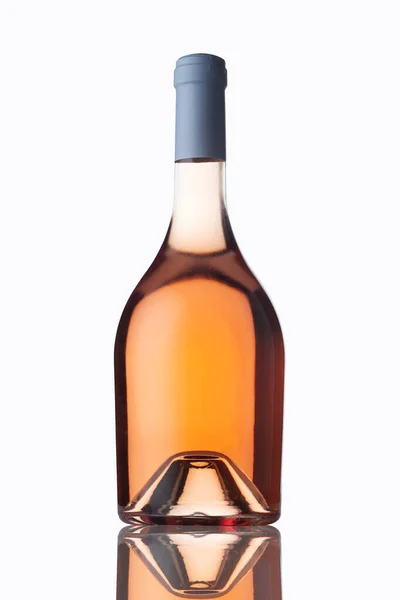 Μπροστινή Όψη Closeup Στρογγυλό Σχήμα Μπουκάλι Κρασί Τριαντάφυλλο Mockup Ανοιχτό — Φωτογραφία Αρχείου