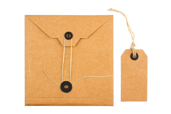 Vue Dessus Gros Plan Ensemble Cadeau Étiquette Papier Artisanal Enveloppe — Photo