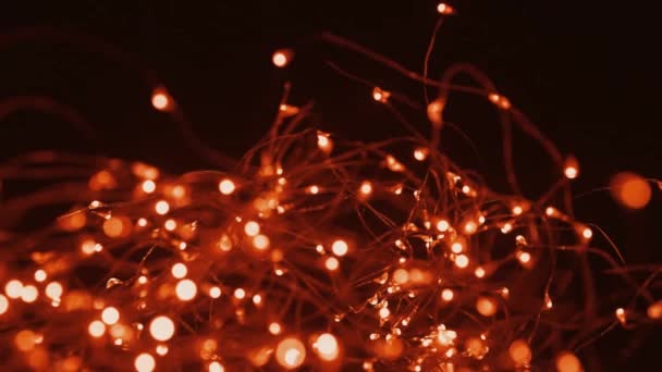 Slow Motion Met Ondiepe Velddiepte Van Kerstmis Decoratieve Warme Led — Stockvideo