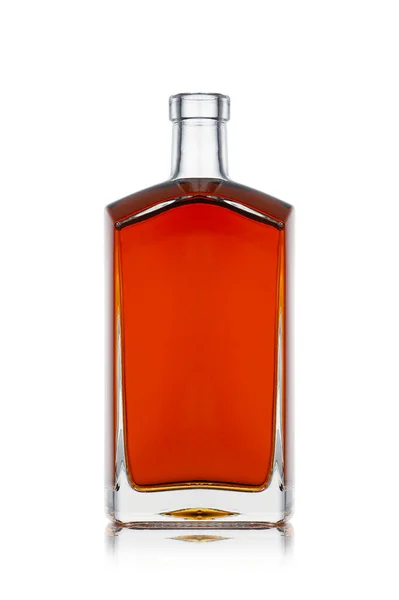 Vista Frontale Primo Piano Forma Quadrata Moderna Cognac Bottiglia Brandy — Foto Stock