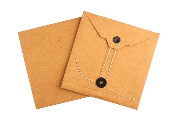 Top View Closeup Two Closed Square Vintage Craft Paper Envelopes — Stock Photo, Image