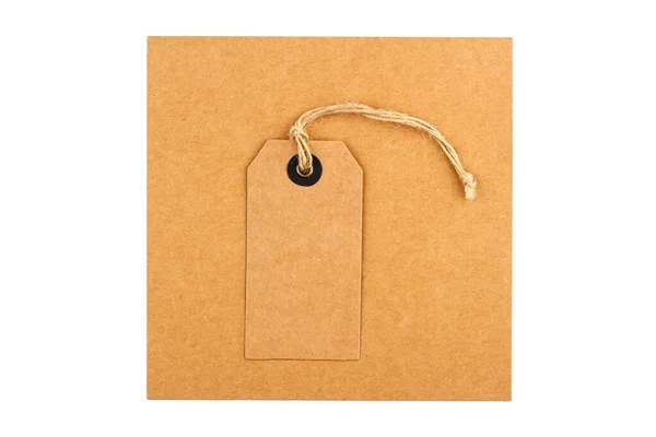 Nahaufnahme Geschenk Set Aus Bastelpapier Tag Und Umschlag Mit Textilfaden — Stockfoto
