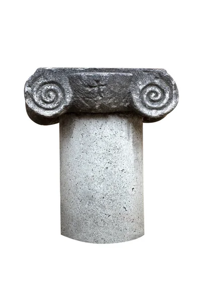 Elölnézeti Közelkép Magas Építészeti Antik Kőoszlop Oszlop Fej Elszigetelt Fehér Stock Fotó