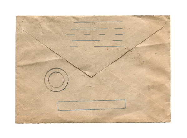 Vista Frontal Close Envelhecer Branco Velho Carta Fechada Envelope Postal Imagens Royalty-Free