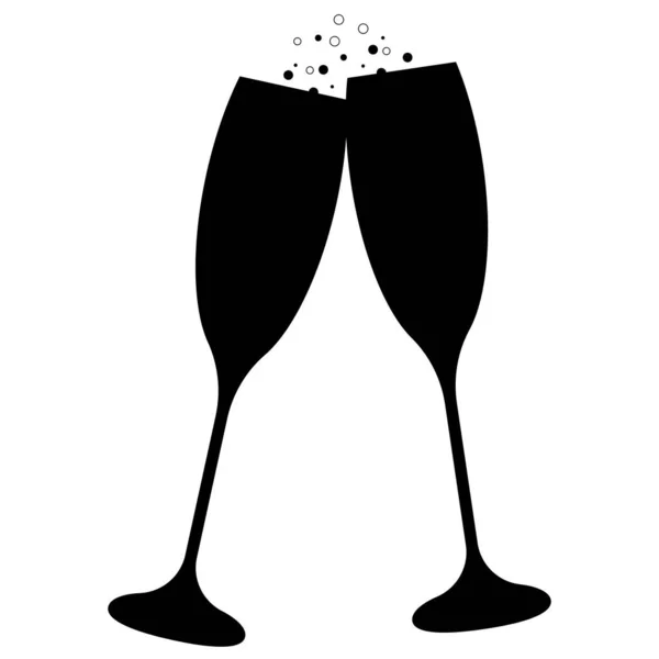 Köpüklü iki şampanya bardağı ikonu. Vektör illüstrasyon tasarımı. İçki koleksiyonu.