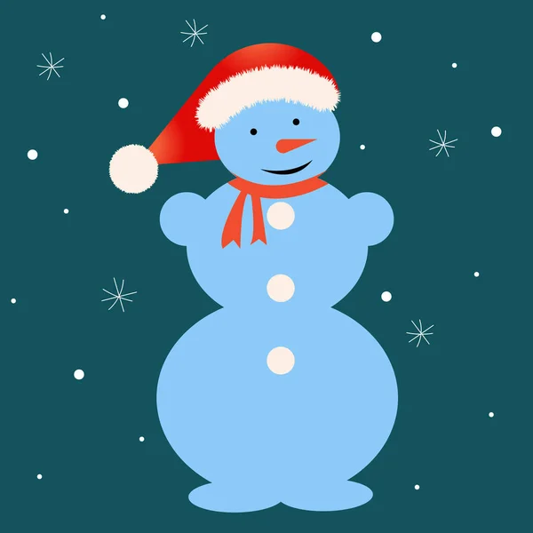 Sneeuwman Met Een Sjaal Een Hoed Van Kerstman Geïsoleerd Een — Stockvector
