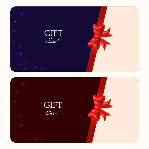 Set Two Gift Cards Red Blue Bow Ribbon Vector Template — Stock Vector