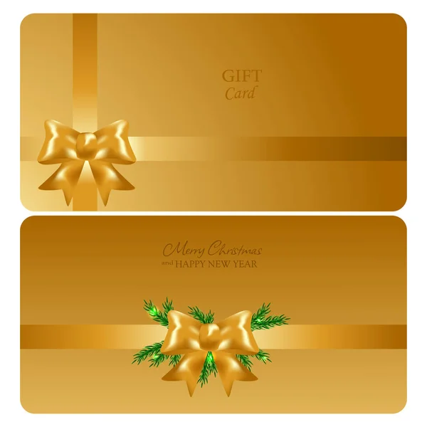 Set Dos Tarjetas Regalo Oro Con Lazo Rgold Plantilla Ribbon — Vector de stock