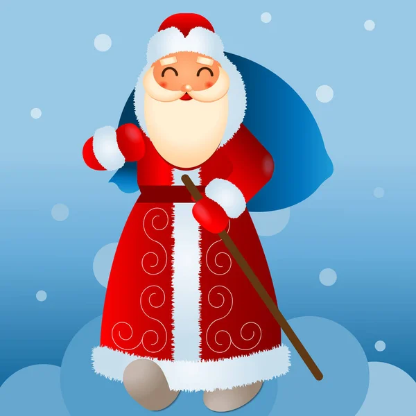 Russische Santa Claus Nieuwjaarskaart Met Cartoon Russische Santa Claus Happy — Stockvector
