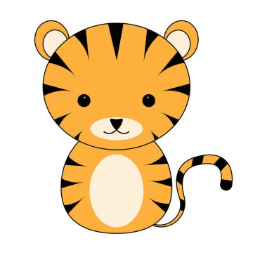  Çizgi film kaplanı yavrusu. Beyaz arka planda izole edilmiş. 2022 'nin sembolü. Güzel çıkartma. Vektör illüstrasyonu.